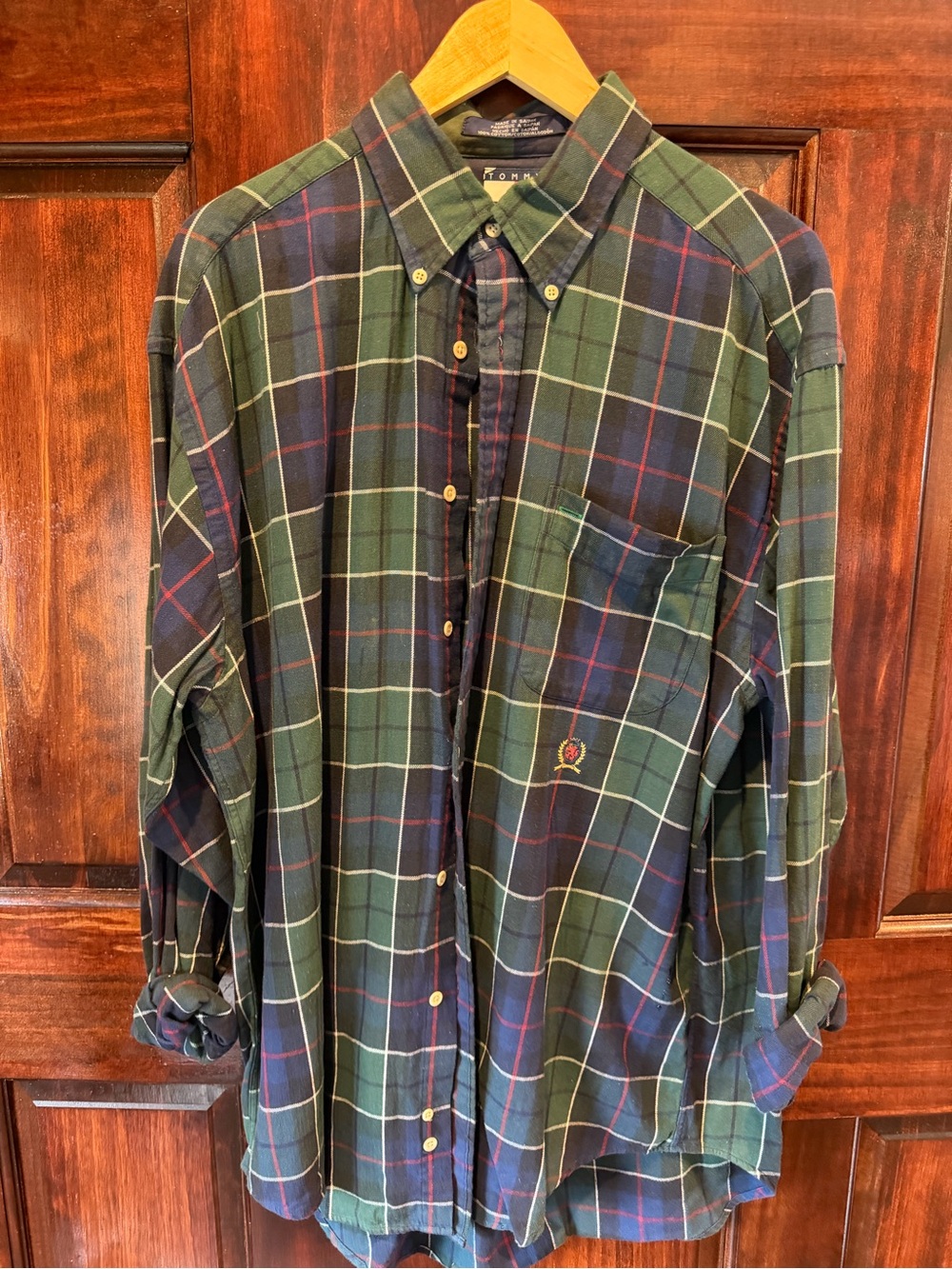 Tommy Hilfiger Green and Navy Plaid Button-Down Shirt